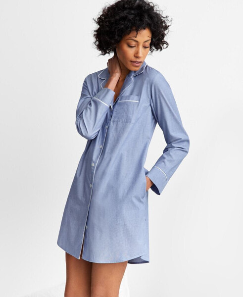 Пижама женская State of Day Notch Collar Poplin Sleepshirt, Создана для Macy's