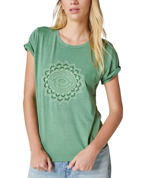 Women's Beaded Embroidered Eye Cotton T-Shirt