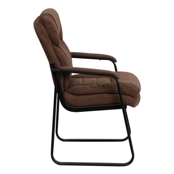 Brown Microfiber Executive Side Reception Chair With Sled Base