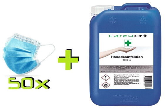 Care Handdesinfektion 85% 5.0 Liter + 50x 3-lagige Gesichtsmaske