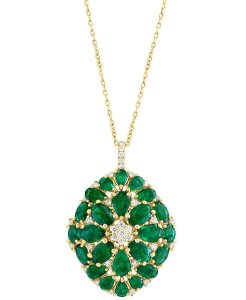 EFFY® Emerald (6-1/4 ct. t.w.) & Diamond (3/8 ct. t.w.) Flower Cluster 18" Pendant Necklace in 14k Gold