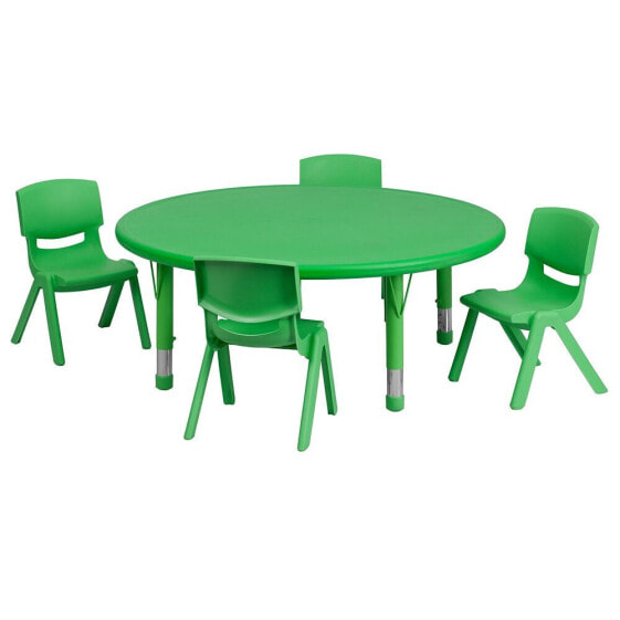 45'' Round Green Plastic Height Adjustable Activity Table Set With 4 Chairs