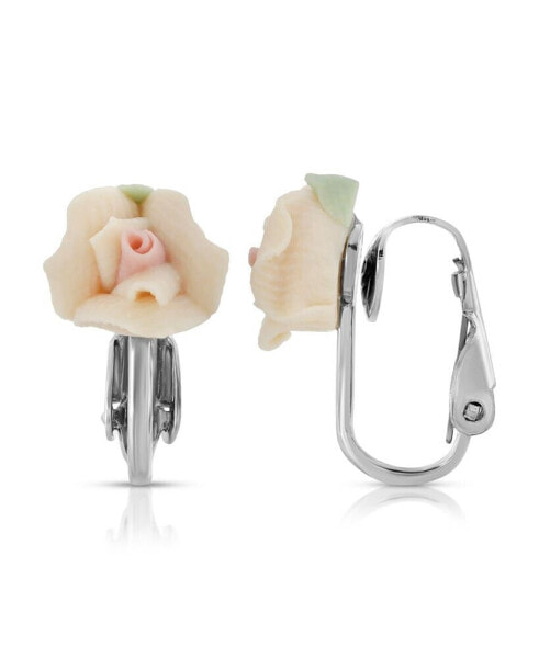 Серьги 2028 Silver Tone Porcelain Rose Clip