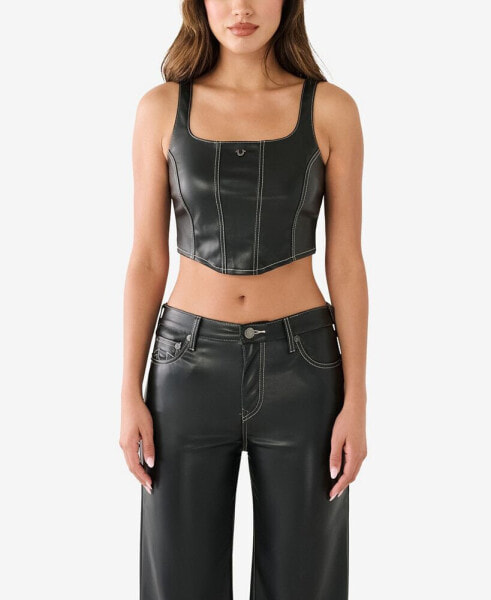 Women's Faux Leather Corset Top