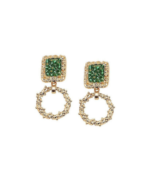 Women's Green Circular Drop Earrings