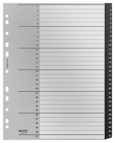 Esselte Leitz 12180000 - Numeric tab index - Polypropylene (PP) - Black - White - Portrait - A4 - 160 g/m²