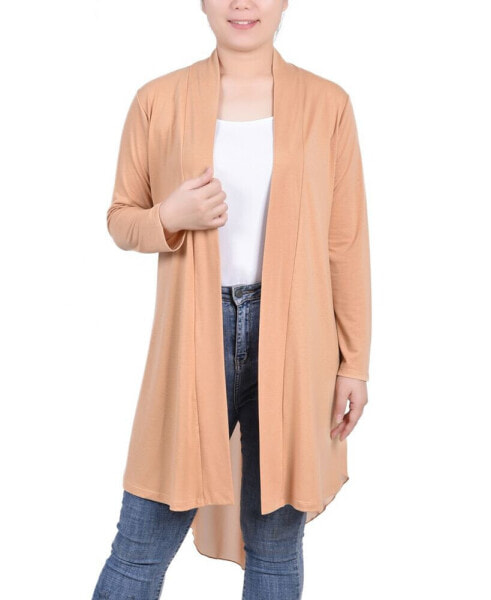 Women's Long Sleeve Knit Cardigan with Chiffon Back