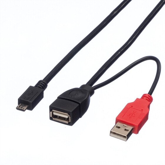 ROLINE USB2.0 Y Cable - 2x Type A M/F - 1x MicroB M - 1m - 1 m - Micro-USB B - 2 x USB - USB 2.0 - Black