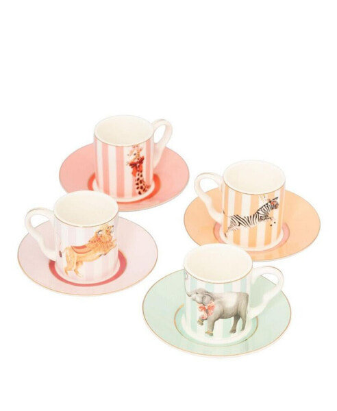 Animal Espresso Cup and Saucer, Set of 4