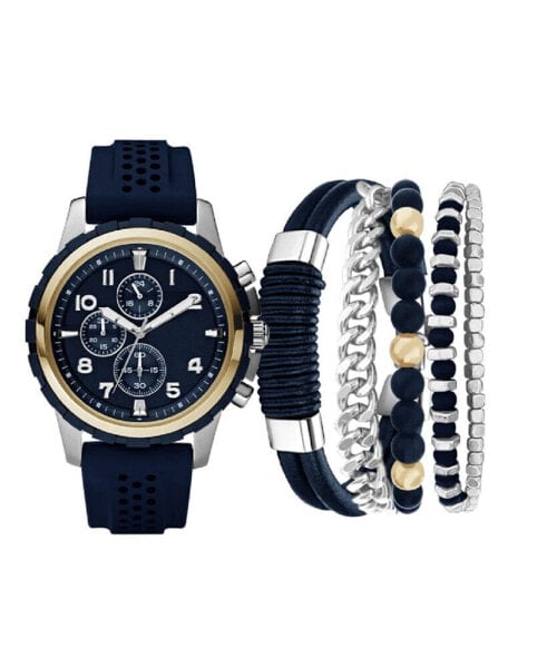 Men's Analog, Three-Hand Quartz Navy Silicone Strap Watch 45mm Gift Set