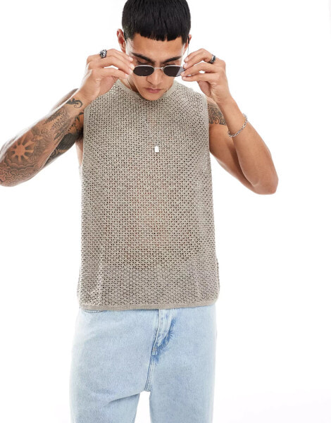 Abercrombie & Fitch crochet knit muscle vest in tan