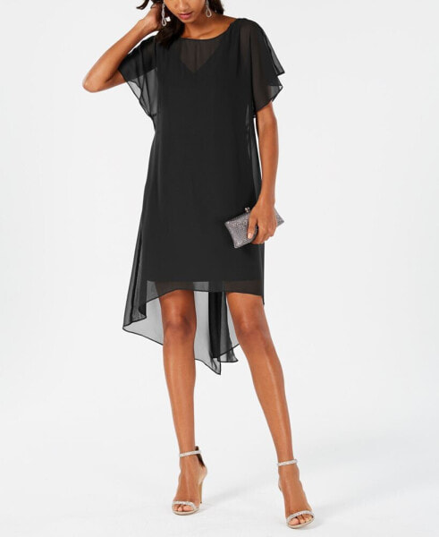 Chiffon-Overlay A-Line Dress