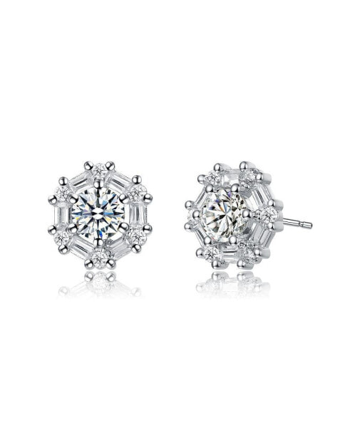 Round and Colored Baguette Cubic Zirconia Stud Earrings