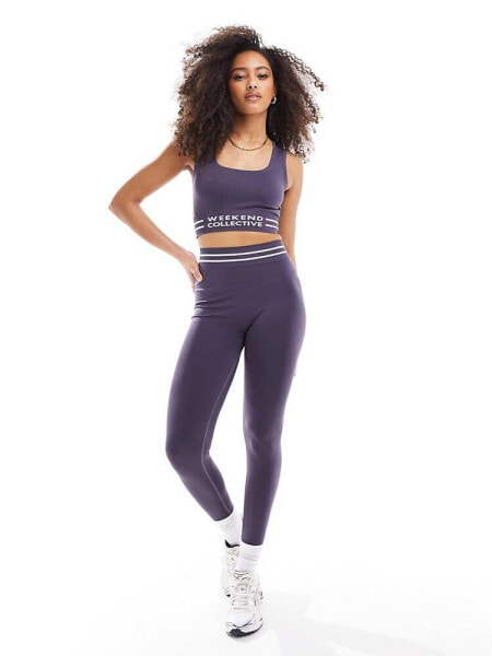 ASOS Weekend Collective seamless leggings with branded waistband in charcoal