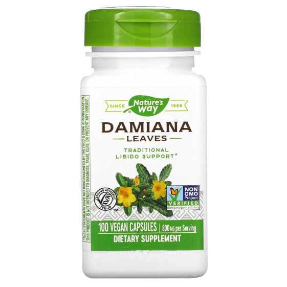 Витамины для женского здоровья NATURE'S WAY Damiana Leaves, 600 мг, 100 веганских капсул (300 мг на капсулу)