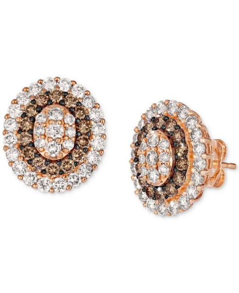 Chocolate Diamond & Nude Diamond Halo Cluster Stud Earrings (2 ct. t.w.) in 14k Rose Gold