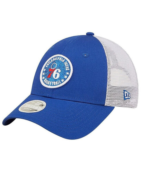 Women's Royal, White Philadelphia 76ers Glitter Patch 9FORTY Snapback Hat