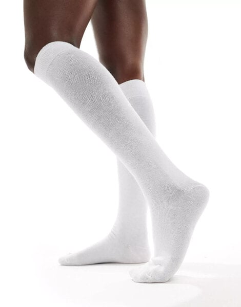 ASOS DESIGN rib knee high socks in white