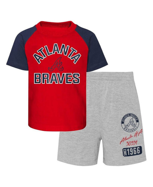 Infant Boys and Girls Red and Heather Gray Atlanta Braves Ground Out Baller Raglan T-shirt and Shorts Set