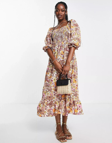 Miss Selfridge – Gesmoktes, mehrfarbiges Midikleid