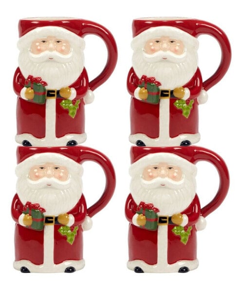 Joy of Christmas 18 oz 3-D Santa Mugs Set of 4