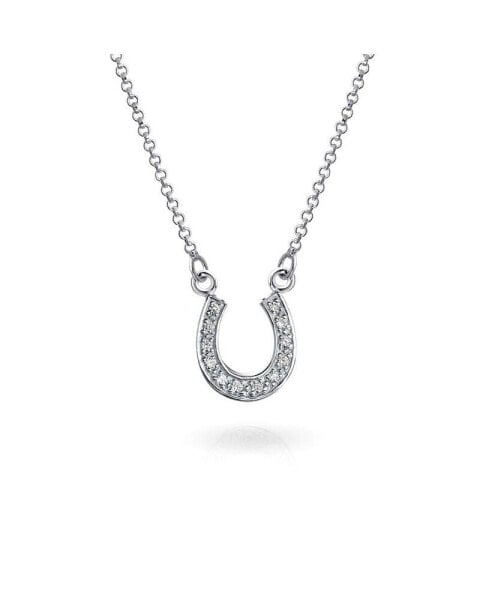 Petite Pave Cubic Zirconia CZ Equestrian Good Luck Charm Horseshoe Necklace Pendant Western Jewelry For Women Teens Graduation Gift .925 Sterling Silver