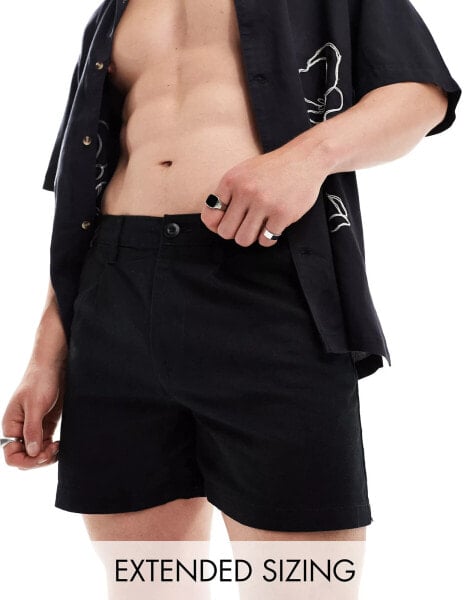 ASOS DESIGN pleated linen shorts in black