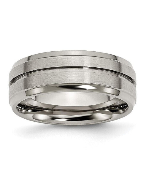 Titanium Brushed Grooved Ridged Edge Wedding Band Ring