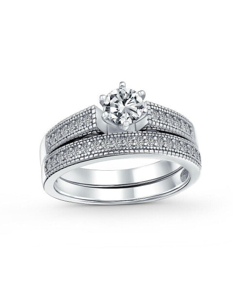 Кольцо Bling Jewelry 1.5CT Round Solitaire 6 Prong Milgrain AAA CZ Pave Anniversary Engagement Wedding Band.