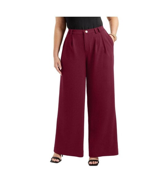 Plus Size June + Vie Pleated Wide-Leg Trousers