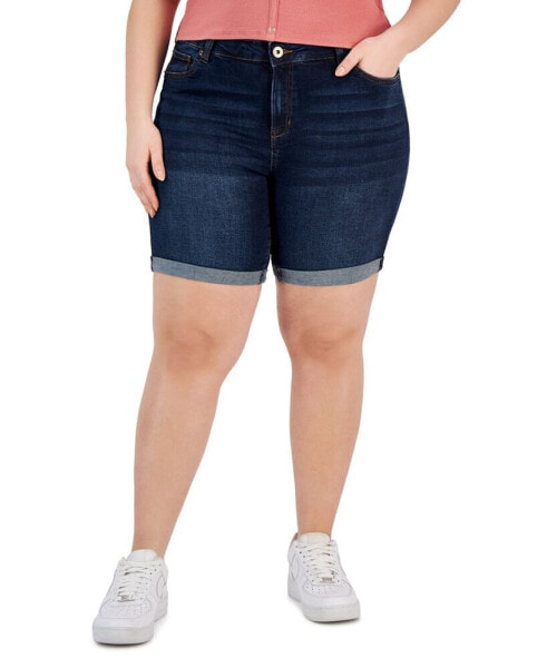 Trendy Plus Size Cuffed Denim Bermuda Shorts