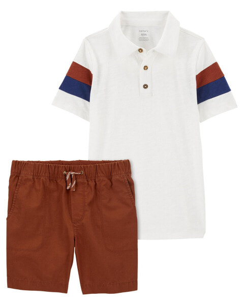 Kid 2-Piece Striped Polo Shirt & Pull-On All Terrain Shorts Set 6