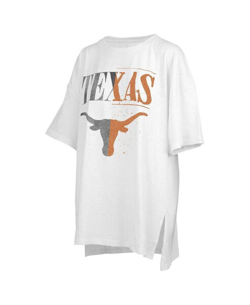 Women's White Distressed Texas Longhorns Lickety-Split Oversized T-shirt