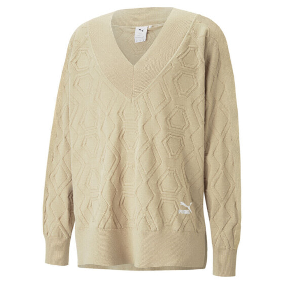 Puma Luxe Sport T7 Knit V Neck Sweatshirt Mens Beige 53801967