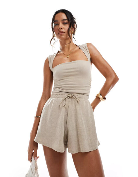 ASOS DESIGN linen look shorts in stone