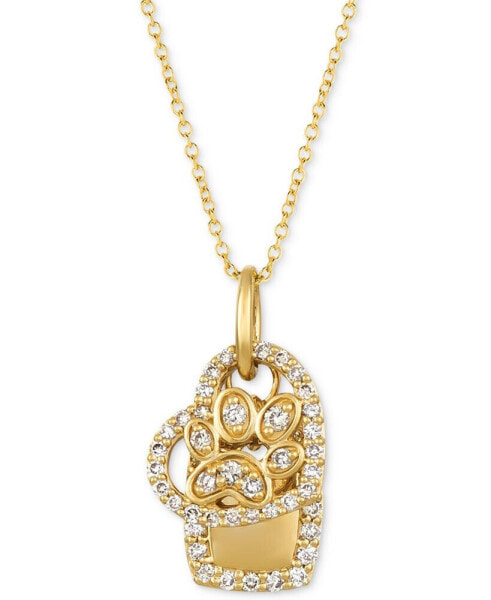 Nude Diamond Paw, Heart & Dog Tag Charm 20" Pendant Necklace (1/3 ct. t.w.) in 14k Gold
