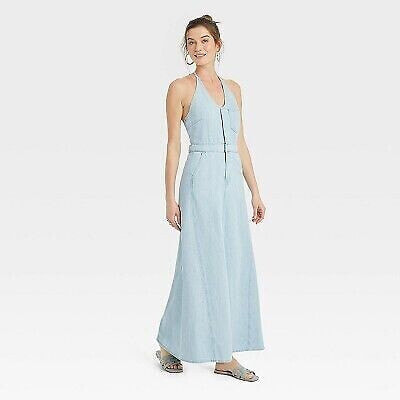 Women's Halter Neck Denim Maxi Dress - Universal Thread Blue 0