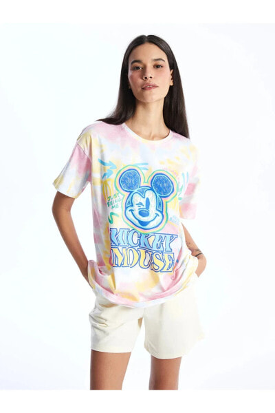 Mickey Mouse Desenli Kısa Kollu Kadın Tişört