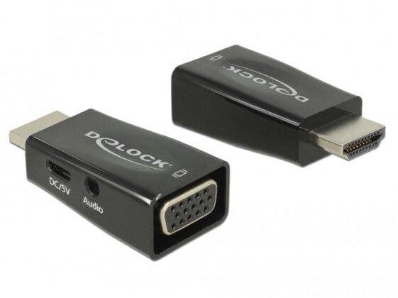 Разъем Делок HDMI A - VGA & 3.5 мм аудио - Черным