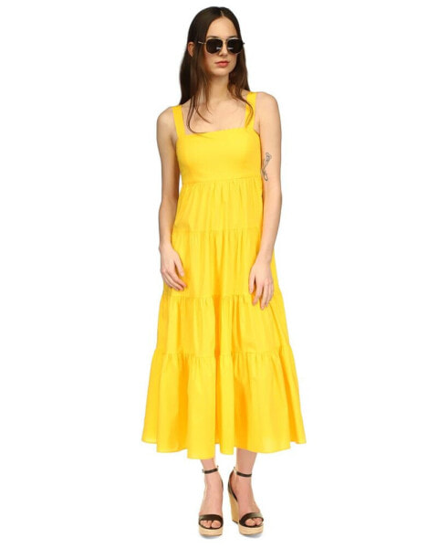 Women's Square-Neck Sleeveless Tiered Midi Dress