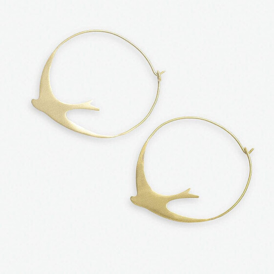 brass circle bird hoop earrings 1.75"