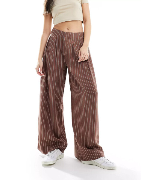 ASOS DESIGN wide leg trouser with pleat detail in terracotta stripe