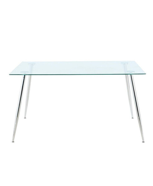 Modern 63" Glass Dining Table, Tempered Glass Top, Metal Legs