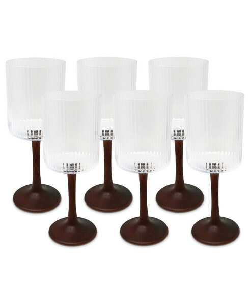 Straight Structure and Wood Stem Optic Wine Glasses, Set of 6