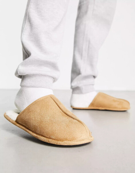 French Connection mule faux fur line slippers in beige