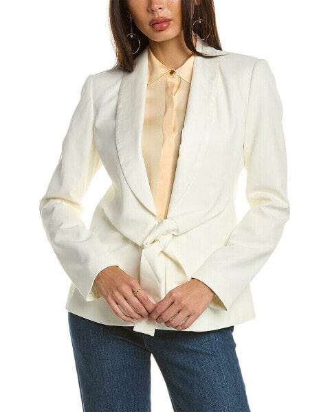 Donna Karan Satin Collar Tie-Front Blazer Women's White 12