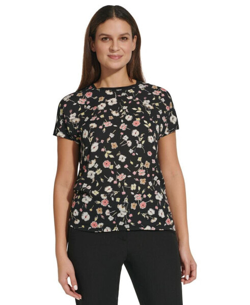 Women's Mixed-Media Floral-Print Top