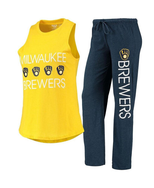 Women's Navy, Gold Milwaukee Brewers Meter Muscle Tank Top and Pants Sleep Set