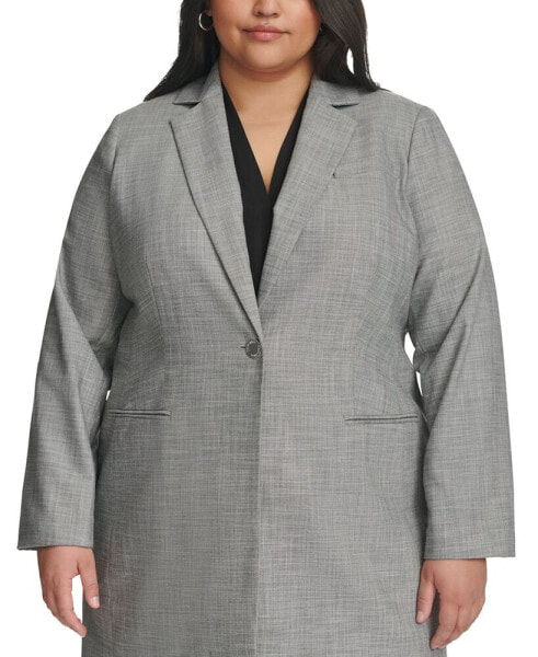 Plus Size Heathered Single-Button Notched-Collar Jacket