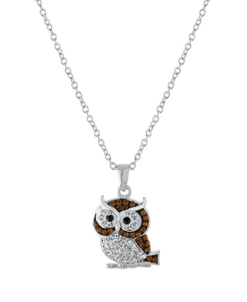 Crystal Owl Pendant 16+2" Extender In Silver Plated